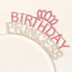 Kristal Taşlı Pembe Birthday Princess Yazılı Parti Tacı 19x11 cm (4944)