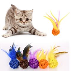2li Rattan Renkli Peluş Tüy Kedi Köpek Oyuncak Yakalama Çiğneme Çıngıraklı Top Oyuncağı (4944)