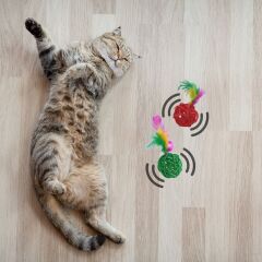 2li Rattan Renkli Peluş Tüy Kedi Köpek Oyuncak Yakalama Çiğneme Çıngıraklı Top Oyuncağı (4944)