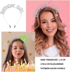 Kristal Taşlı Gümüş Birthday Girl Yazılı Doğum Günü Parti Tacı 19x11 cm (4944)