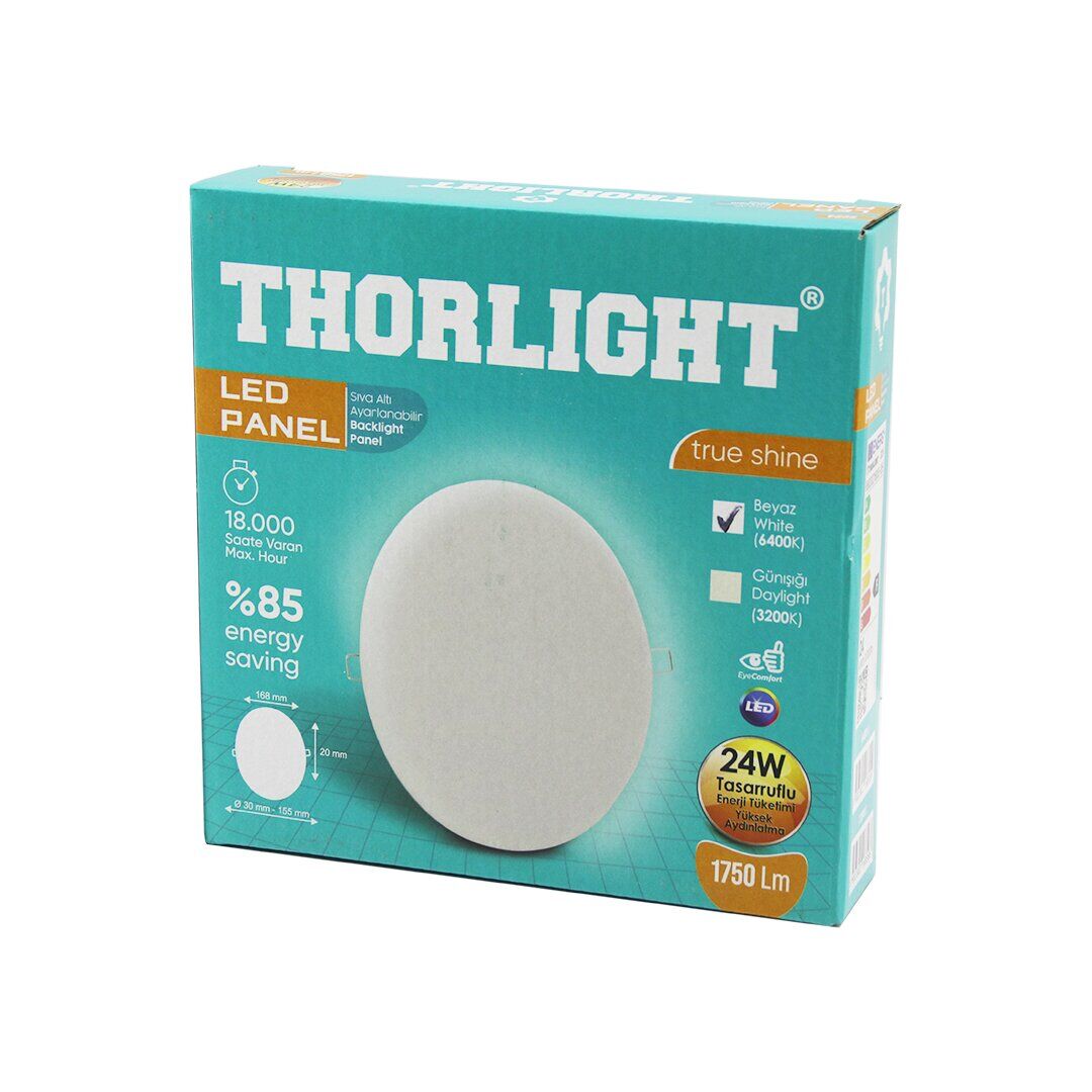 THORLIGHT S-224 24W 16.8CM BEYAZ LED PANEL SIVA ALTI AYARLI MANDALLI 6400K - 1750LM - 18000 SAAT - 2835 SMD (4944)