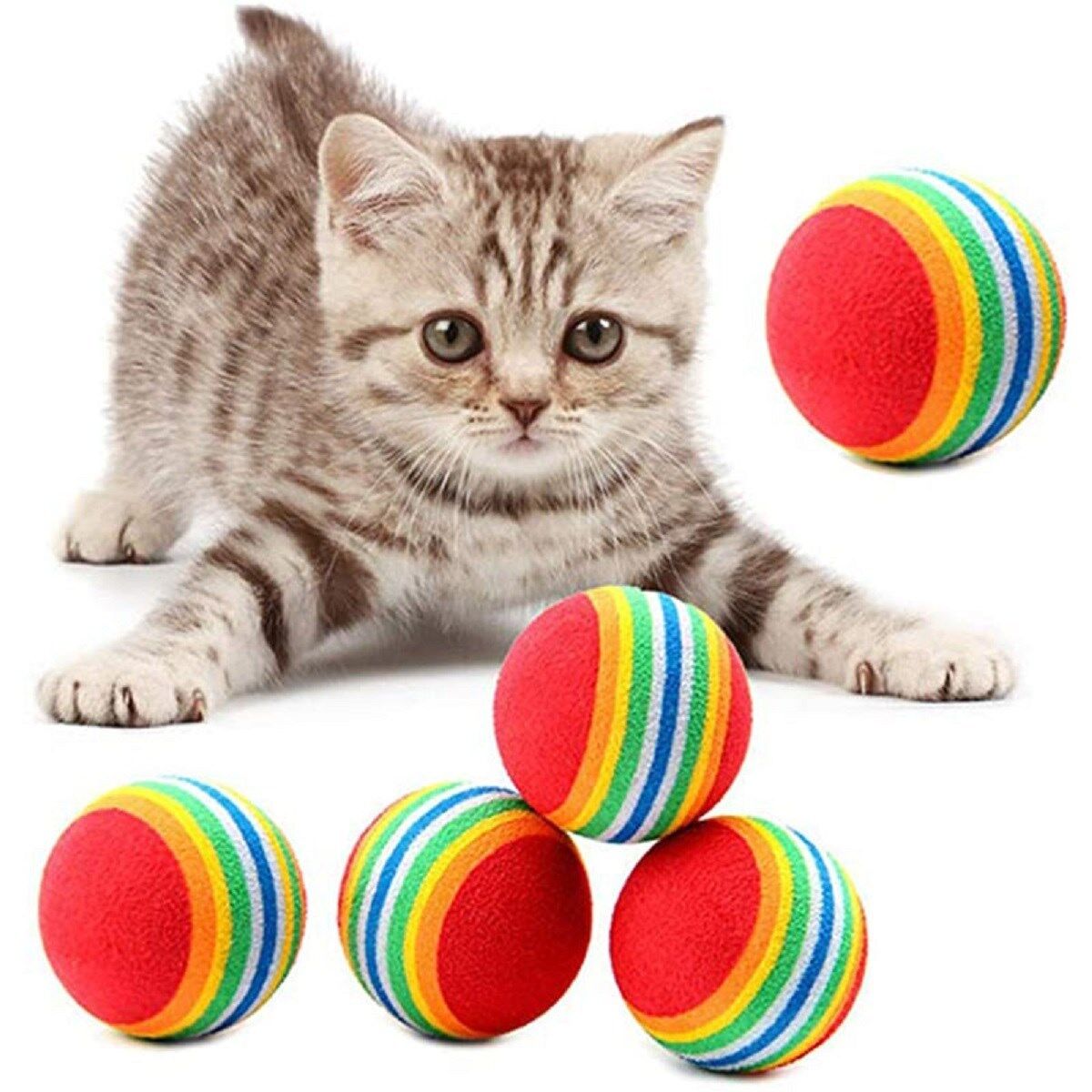 3lü Gökkuşağı Sünger Kedi Köpek Çiğneme Oyun Topu 4,2 cm (4944)