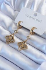 316L Çelik Gold Renk Zirkon Taşlı Çiçek Model Kadın Küpe - TJ-BKP8013