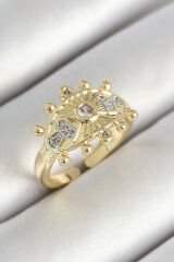 Pirinç Göz Figürlü Zirkon Taşlı Gold Renk Ayarlanabilir Kadın Yüzük - TJ-BYK3786
