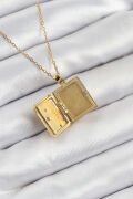 316L Çelik Zirkon Taşlı Açılabilr Kapaklı Kitap Model Gold Renk Kadın Kolye - TJ-BKO10515